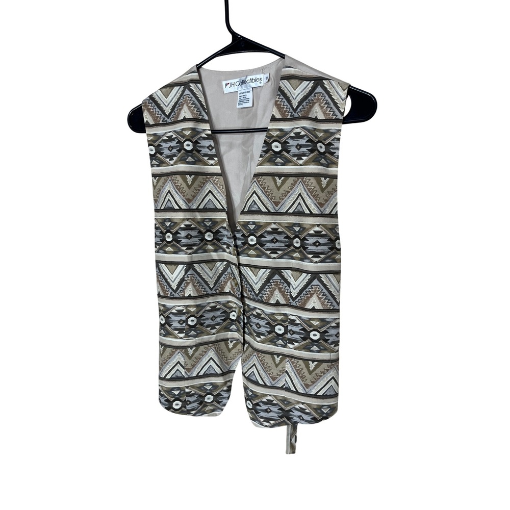 Vintage JH Collectibles Women Geometric Print Silk‎ Vest Size 12